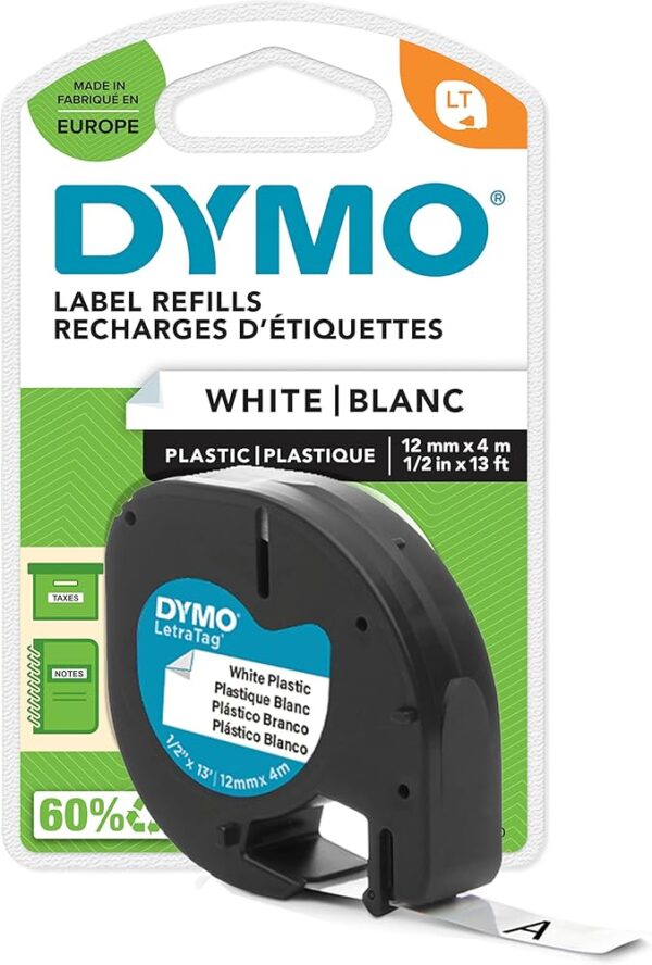 Étiquettes plastique DYMO (Texte noir sur étiquette blanche)