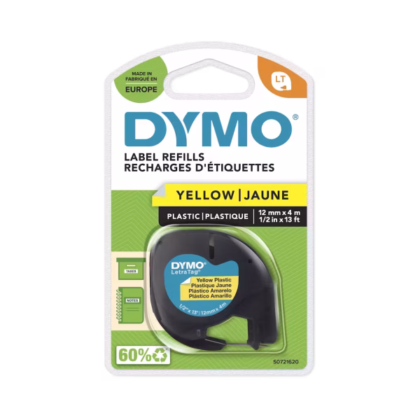 Étiquettes plastique DYMO (Texte noir sur étiquette jaune)