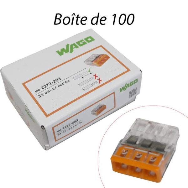 Connecteur de passage à enficher; pour conducteurs rigides; max. 2,5 mm²; 3 conducteurs wago