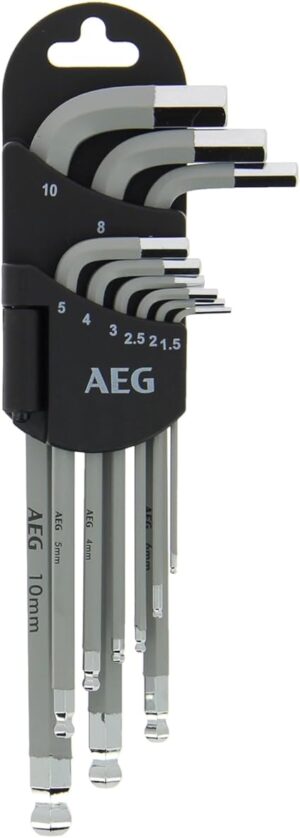 AEG 9 clés 6 pans + support : 1,5 - 2 - 2,5 - 3 - 4 - 5 - 6 - 8 - 10 mm, Gris