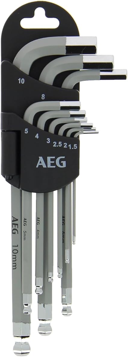 51QJbEsmiJL._AC_SX425_ AEG 9 clés 6 pans + support : 1,5 - 2 - 2,5 - 3 - 4 - 5 - 6 - 8 - 10 mm, Gris