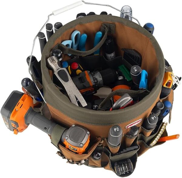 Cliquez pour voir la vue complète      13+  7 vidéos Bucket Boss 10024 Porte-outils et organisateur en toile de 5 gallons avec 24 poches Organisateur de seau en marron et vert
