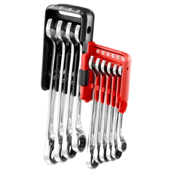 Jeu de 10 clés mixtes à cliquet métriques sur étui portatif, de 8 à 19 mm