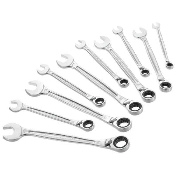 Jeu de 10 clés mixtes à cliquet métriques sur étui portatif, de 8 à 19 mm