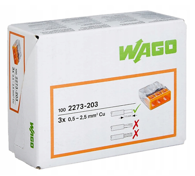 Connecteur de passage à enficher; pour conducteurs rigides; max. 2,5 mm²; 3 conducteurs wago